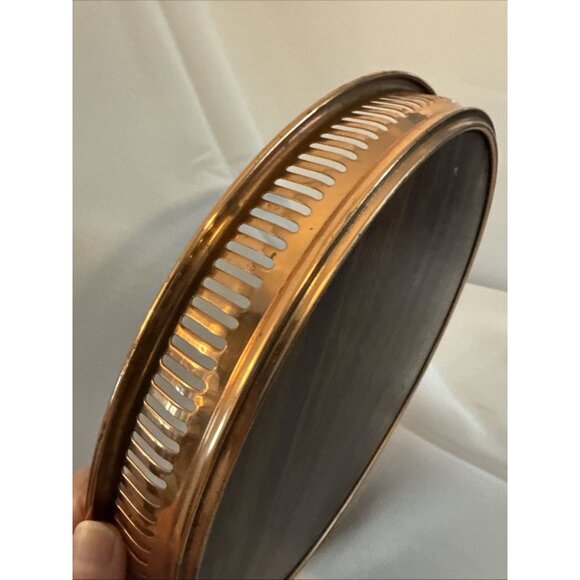 Coppercraft Guild 13" Round Barware Serving Tray Faux Leather Vintage Copper MCM - Picture 10 of 14